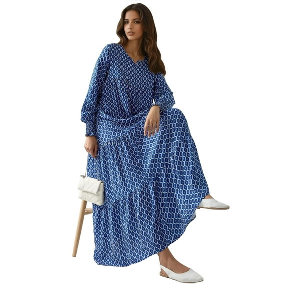 Printed Crew Neck Viscose Maxi Dress