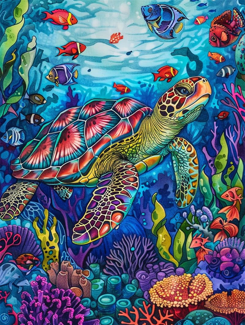 Printed Cross Stitch Kits Animal turtles Embroidery Starter Kit Stamping Kit 16x20in