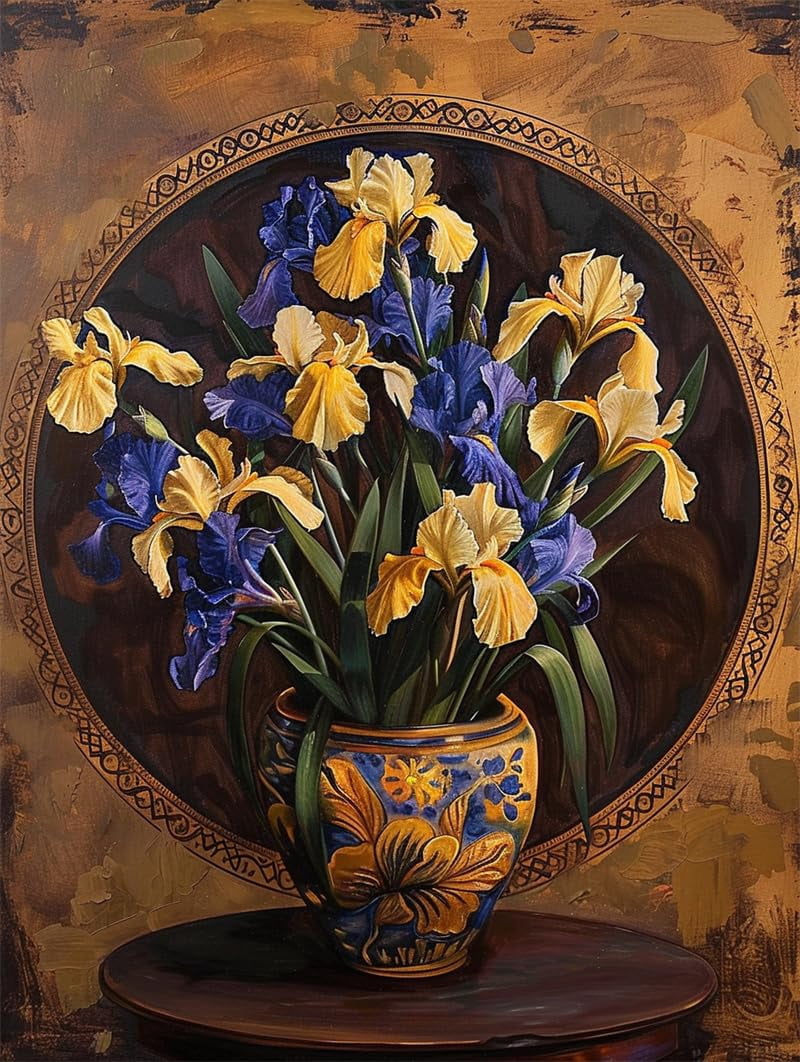 Printed Cross Stitch Kits Iris flowers Punch Needle Embroidery Starter Kit 16x20in