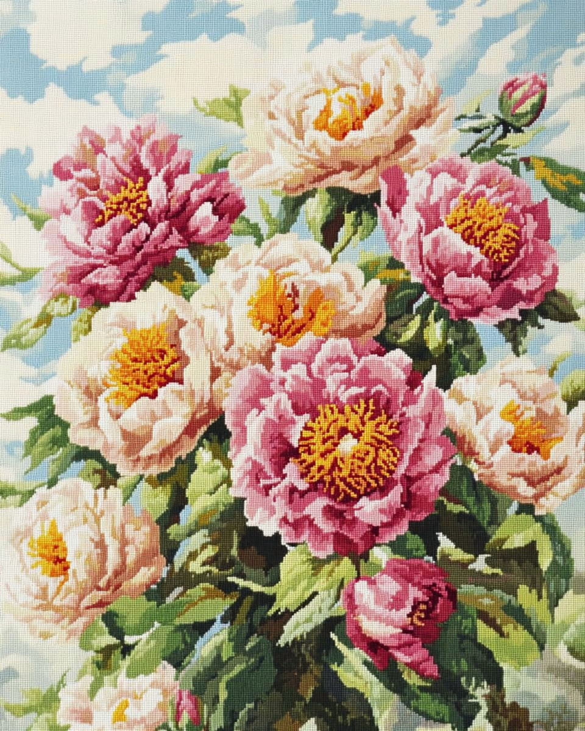 Printed Cross Stitch Kits Pink peony flowers Cross Stitch Pattern Embroidery Kit 16x20in