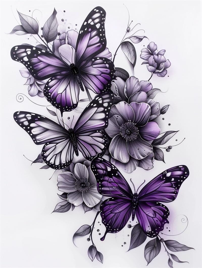 Printed Cross Stitch Kits Purple butterfly Embroidery Starter Kit Stamping Kit 16x20in