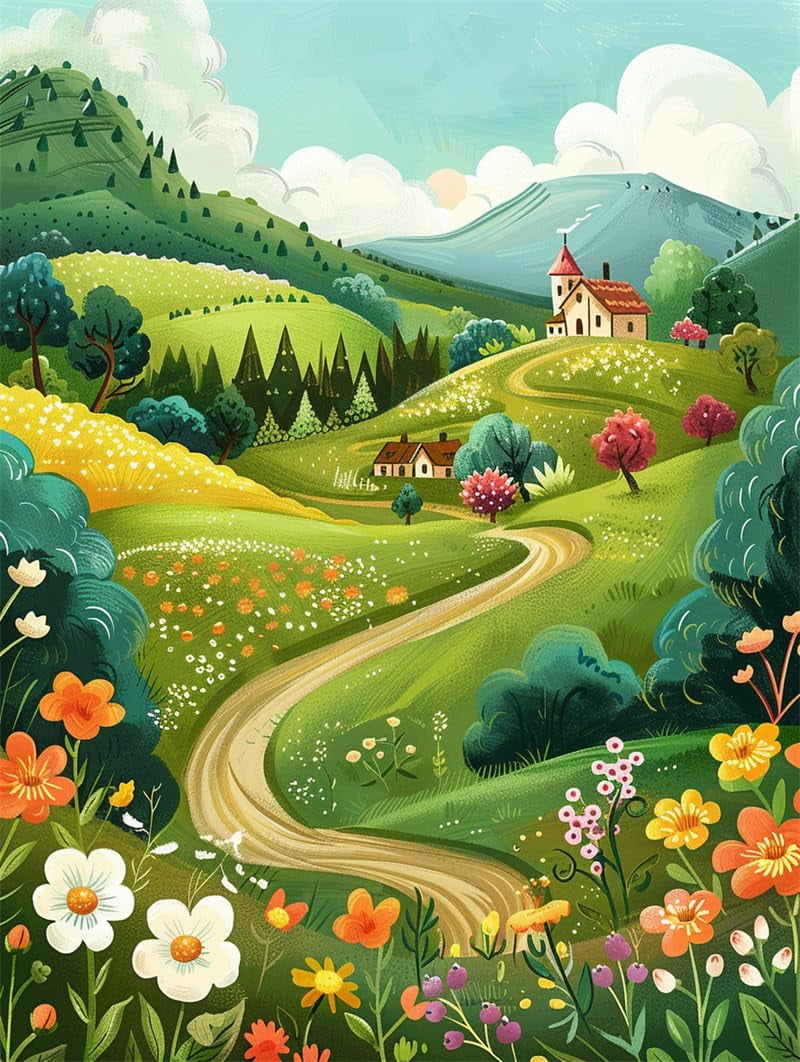 Printed Cross Stitch Kits Spring scenery Punch Needle Embroidery Starter Kit 16x20in
