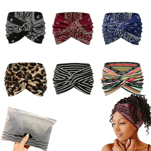 Printed Cross Yoga Headband, Boho Style & Paisley Print Hair Band Wide Elastic Hair Band, Twist Headbands for Women (6colors, one size)