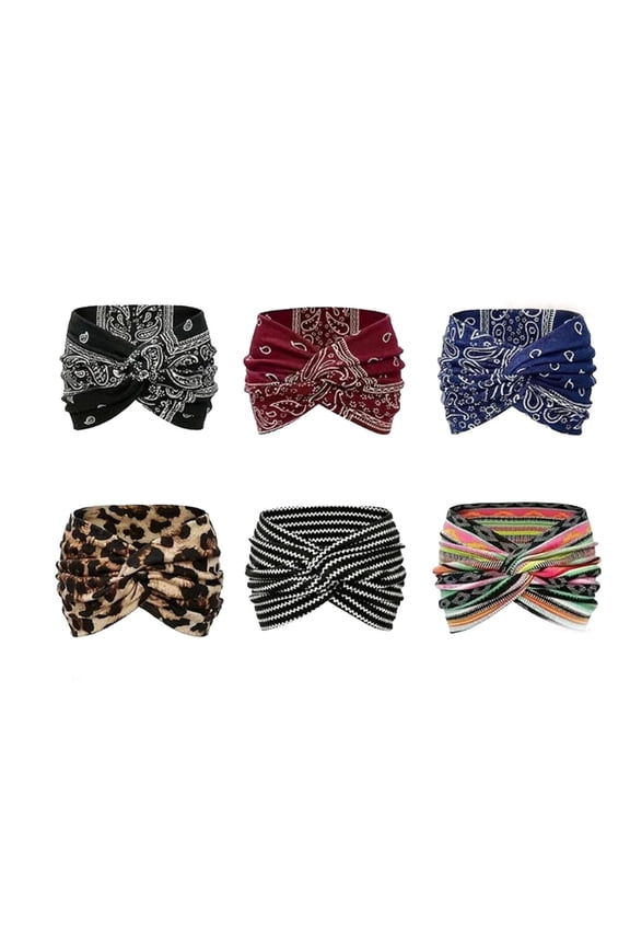 Printed Cross Yoga Headband, Boho Style & Print Hair Band Wide Elastic Hair Band, Vintage Bandanas for Women (6, one size)