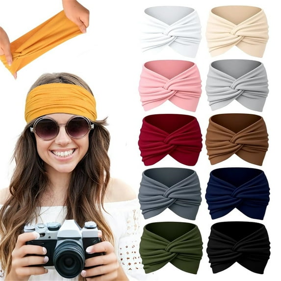 Printed Cross Yoga Headband Wide Boho Headbands, 2025 Upgraded Large Sport Workout Stretch Non-slip Big Hair Bands (#2, Large)