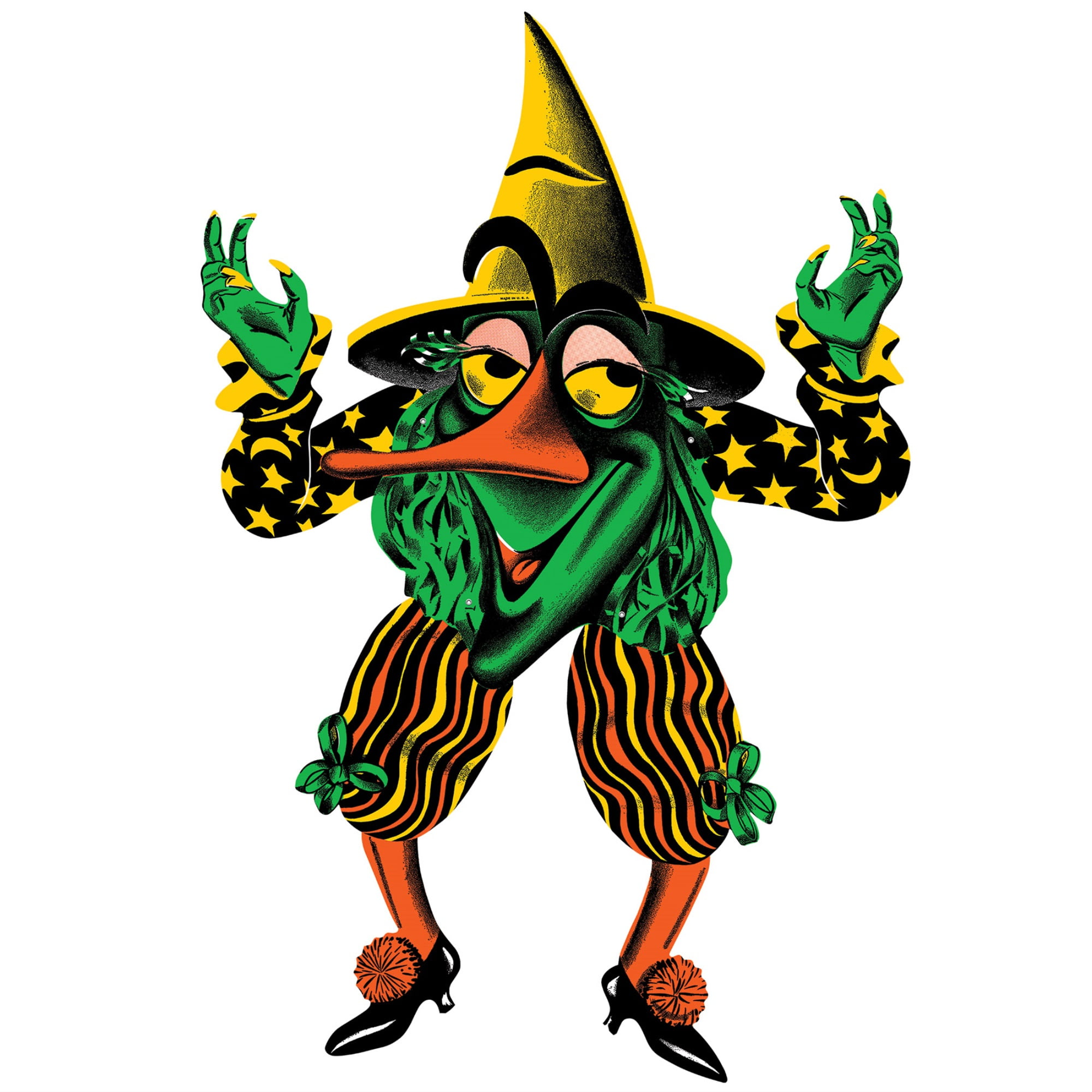 Vintage Green and Orange Jointed Witch Goblin Decoration