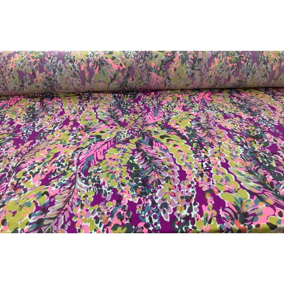 Printed DTY Spandex Stretch Apparel Fabric Purple Neon Pink Abstract Floral I223
