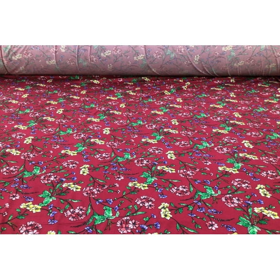Printed DTY Spandex Stretch Apparel Fabric Red Pink Blue Yellow Floral J222