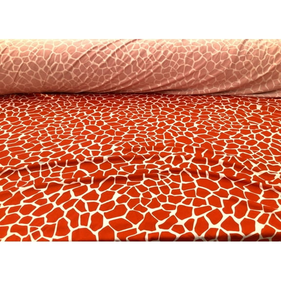 Printed DTY Spandex Stretch Apparel Fabric Red White Giraffe Print I224