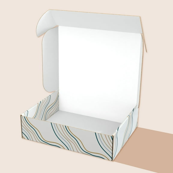 Printed Decorative Mailing, Shipping and Gift Boxes, Tuck Top Closure, 11.25” x 9” x 3”, Wave Print, 12 -Count Pack