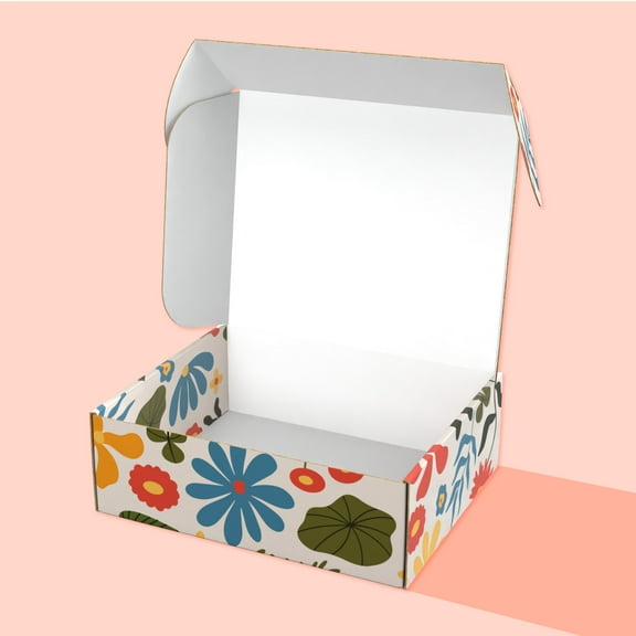 Printed Decorative Mailing, Shipping and Gift Boxes, Tuck Top Closure, 12" x 10" x 4", Flower Print, 12 -Count Pack