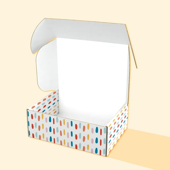 Printed Decorative Mailing, Shipping and Gift Boxes, Tuck Top Closure, 8” x 6” x 3”, Confetti Print, 12 -Count Pack