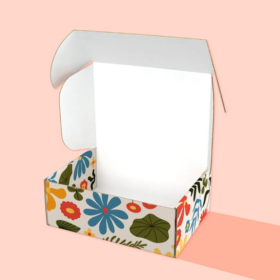 Decorative Flower Print Shipping Boxes, Tuck Top 12-Pack, 8” x 6” x 3”
