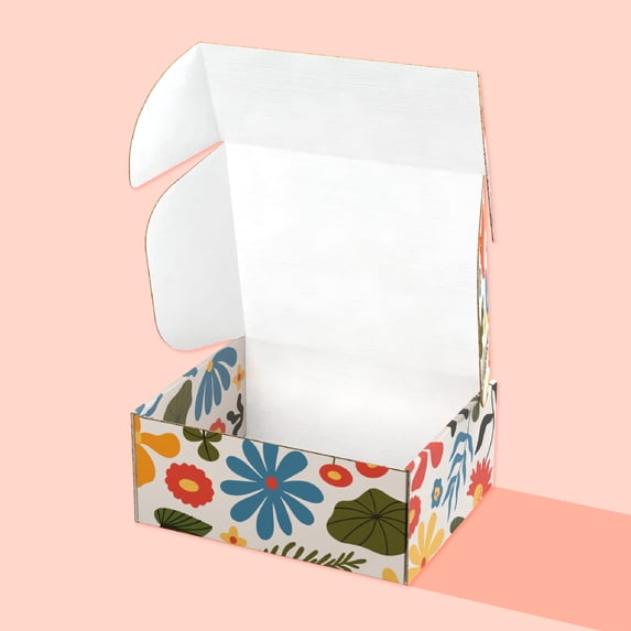 Printed Decorative Mailing, Shipping and Gift Boxes, Tuck Top Closure, 9.5” x 7.5” x 4", Flower Print, 12 -Count Pack