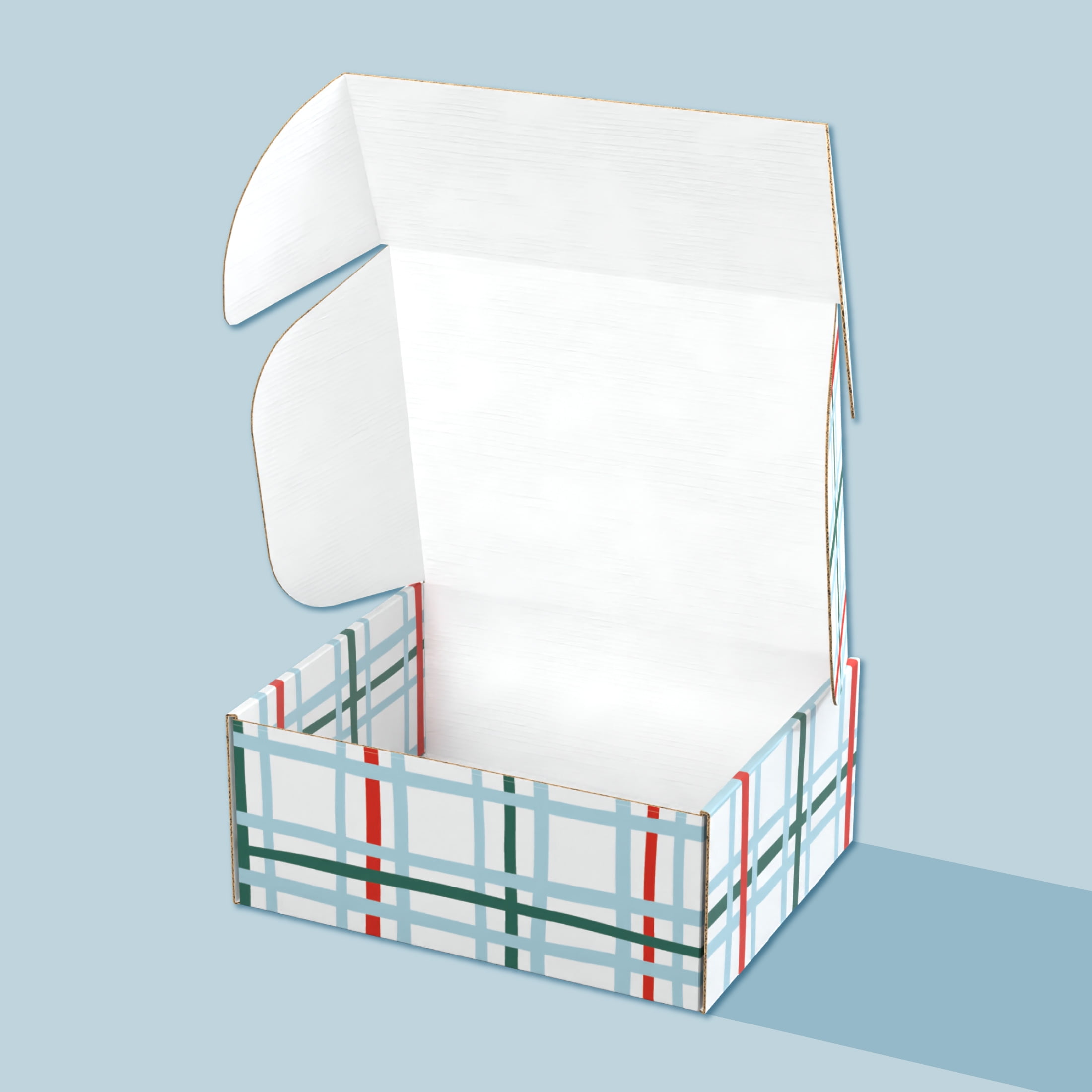 Printed Decorative Mailing, Shipping and Gift Boxes, Tuck Top Closure, 9.5” x 7.5” x 4", Grid Print, 12 -Count Pack