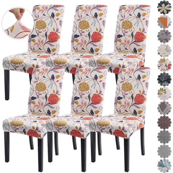 Printed Dining Room Chair Covers 6 Packs, Stretch Kitchen Slipcovers Removable Washable Parsons Protector for Kitchen,Hotel,Restaurant, Ceremony Universal Size
