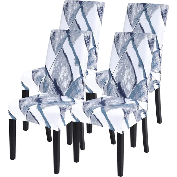 Printed Dining Room Chair Covers Set of 4, Stretch Kitchen Chair Covers Washable Parsons Chair Slipcover Removable Dining Chair Protectors for Hotel,Ceremony(Blue/White)