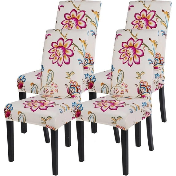 Printed Dining Room Chair Covers Set of 4, Stretch Kitchen Chair Covers Washable Parsons Chair Slipcover Removable Dining Chair Protectors for Hotel,Ceremony(Flower Pattern)