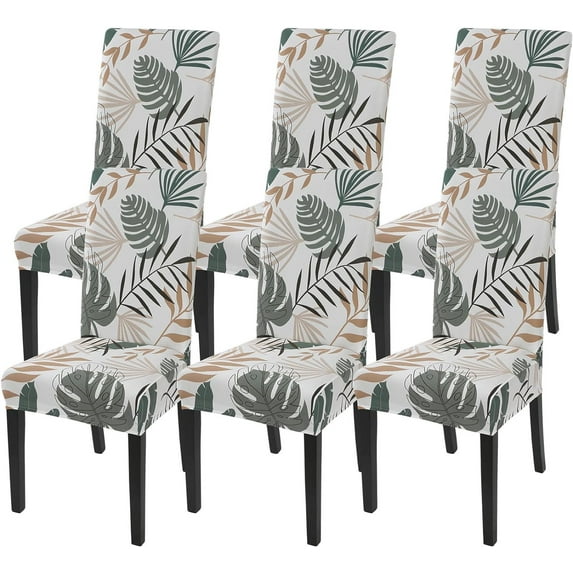 Printed Dining Room Chair Covers Set of 6, Stretch Kitchen Chair Covers Washable Parsons Chair Slipcover Removable Dining Chair Protectors for Hotel,Ceremony (Tropical Leaf Pattern)