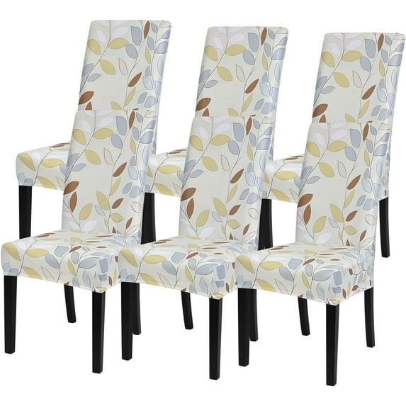 Printed Dining Room Chair Covers Set of 6, Stretch Kitchen Chair Covers Washable Parsons Chair Slipcover Removable Dining Chair Protectors for Hotel,Ceremony(Yellow Leaf)