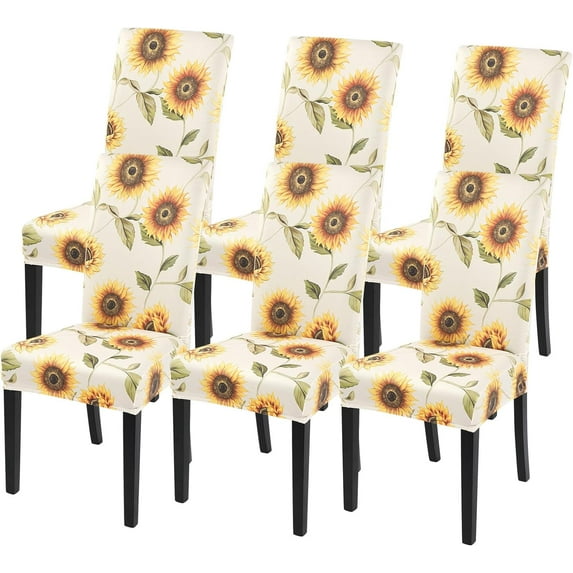 Printed Dining Room Chair Covers Set of 6, Stretch Kitchen Chair Covers Washable Parsons Chair Slipcover Removable Dining Chair Protectors for Hotel,Ceremony(Sunflower)