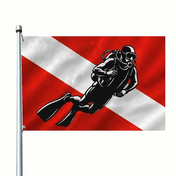 Printed Diving Flag, Underwater Safety Warning Banner with Diver Silhouette, Red/White Stripes - Outdoor Decoration for Dive Shops, Beaches, Dive Centers - Dive Flag for DAN Promotion