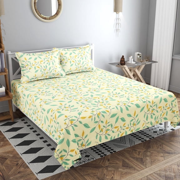 Printed Double Bed Bedsheets With 2 Pillow Covers - 90 X 90 Inches, Beige | Ideal For House - Bedroom, Guest Room, Perfect Gift For Festivals