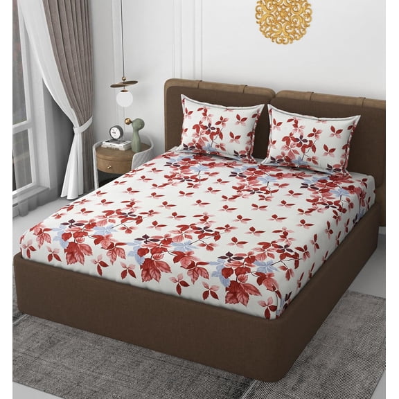 Printed Double Bedsheet With 2 Matching Pillow Covers - 72 X 78 X 10 Inches, Brown | All Around Elastic Fitted King Size Bedsheets | Ideal For Home, Hotel, Bedroom