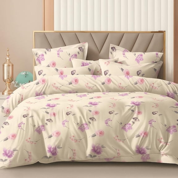 Printed Double Bedsheet For Super King Size With 2 Matching Pillow Covers - 108 X 108 Inches, Cream | 300 Thread Count Skin Friendly & Luxuriously Smooth To Touch Bedsheet
