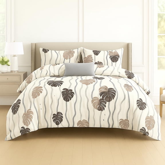 Printed Double Bedsheet For Super King Size With 2 Matching Pillow Covers - 108 X 108 Inches, Cream & Brown | 300 Thread Count Skin Friendly & Luxuriously Smooth To Touch Bedsheet
