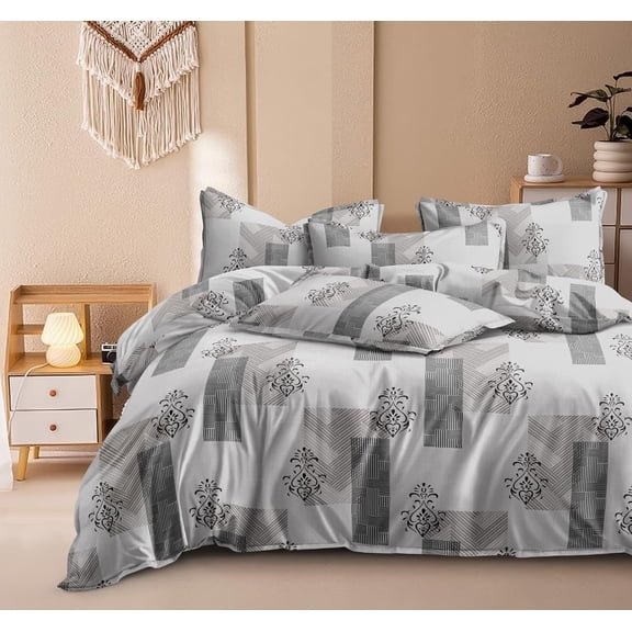 Printed Double Bedsheet For Super King Size With 2 Matching Pillow Covers - 108 X 108 Inches, Grey | 300 Thread Count Skin Friendly & Luxuriously Smooth To Touch Bedsheet