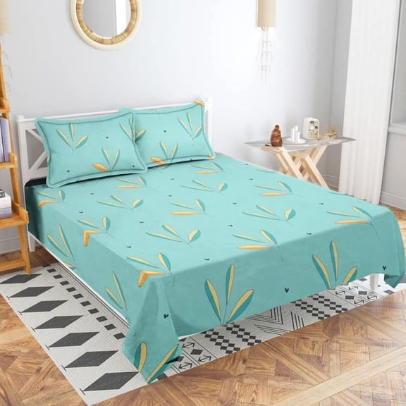 Printed Double Bedsheet With 2 Pillow Covers - 86 X 88 Inches, Sea Green | Soft Brushed Microfiber - Breathable & Wrinkle Free