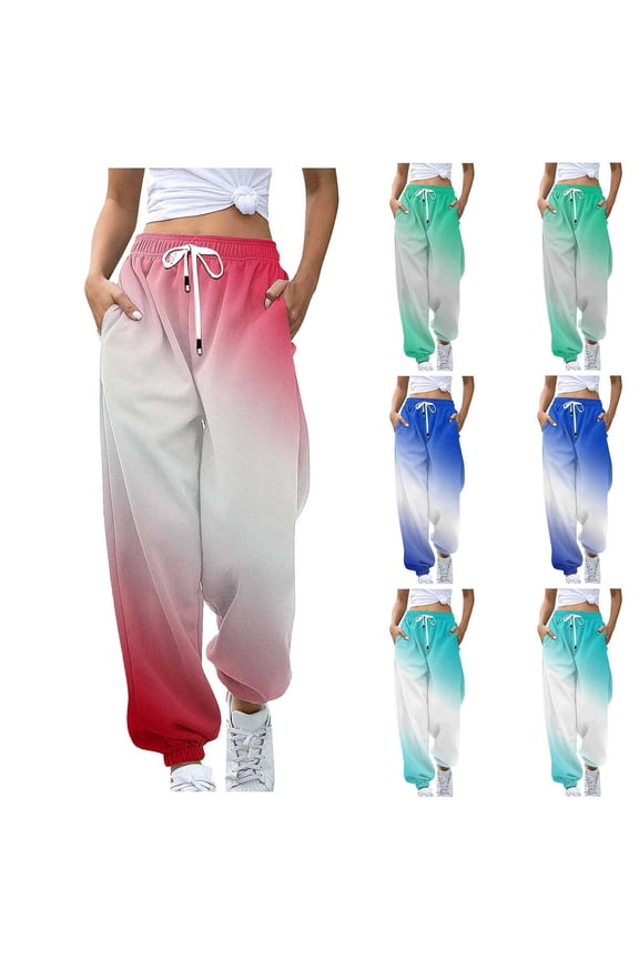 Printed Drawstring Trousers Women's Loose Fit Casual Pants with Pockets, Wide Leg Palazzo Pants Lounge Pants, Streetwear Aesthetic Gifts for Women | CSEONE,Blue XL