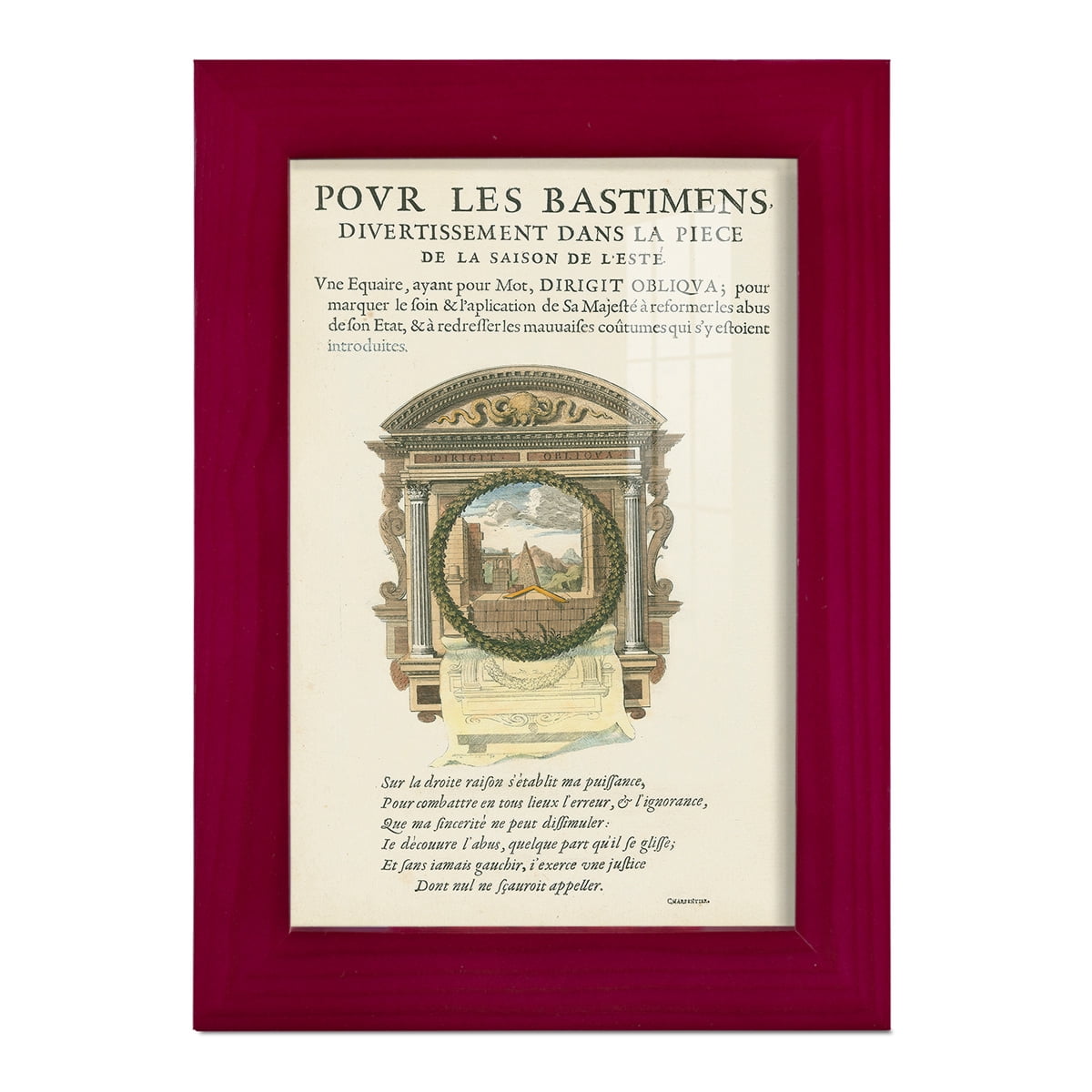 Printed Embellished Bookplate I - Framed Print w/glass - Cherry Red
