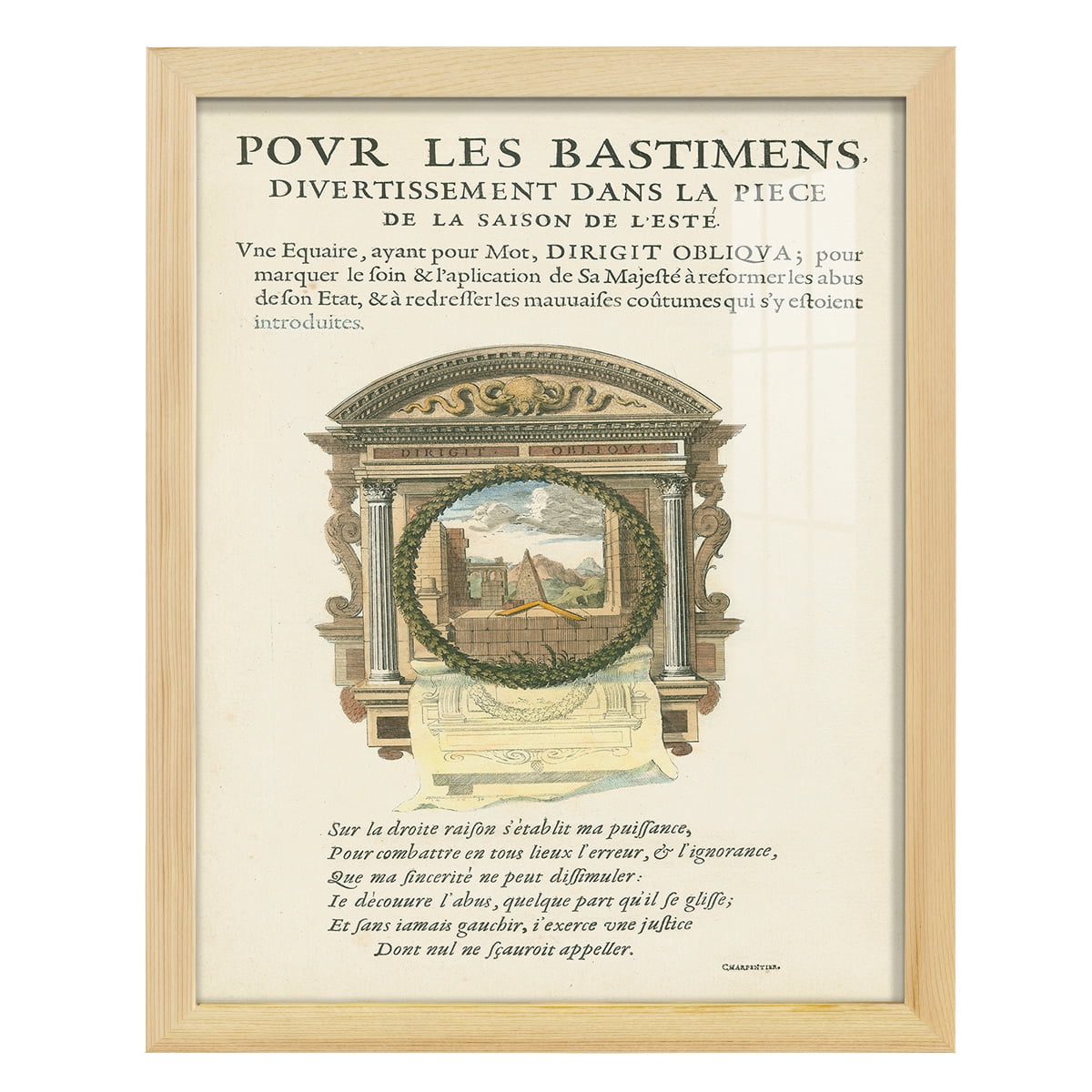 Printed Embellished Bookplate I - Framed Print w/glass - Natural Wood