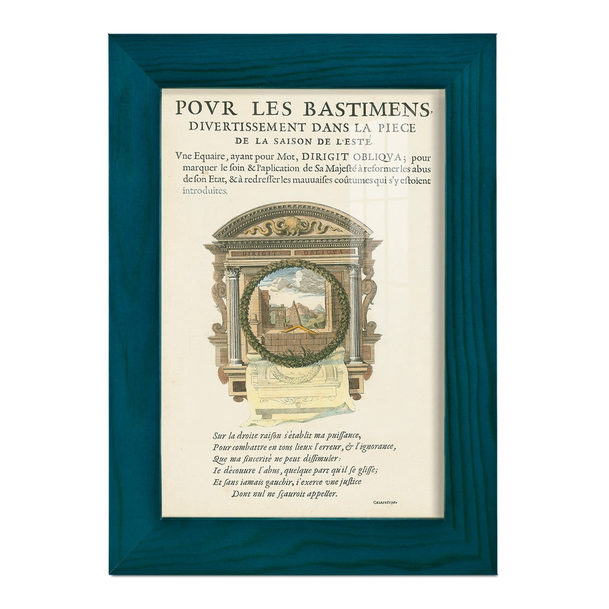 Printed Embellished Bookplate I - Framed Print w/glass - Ocean Blue
