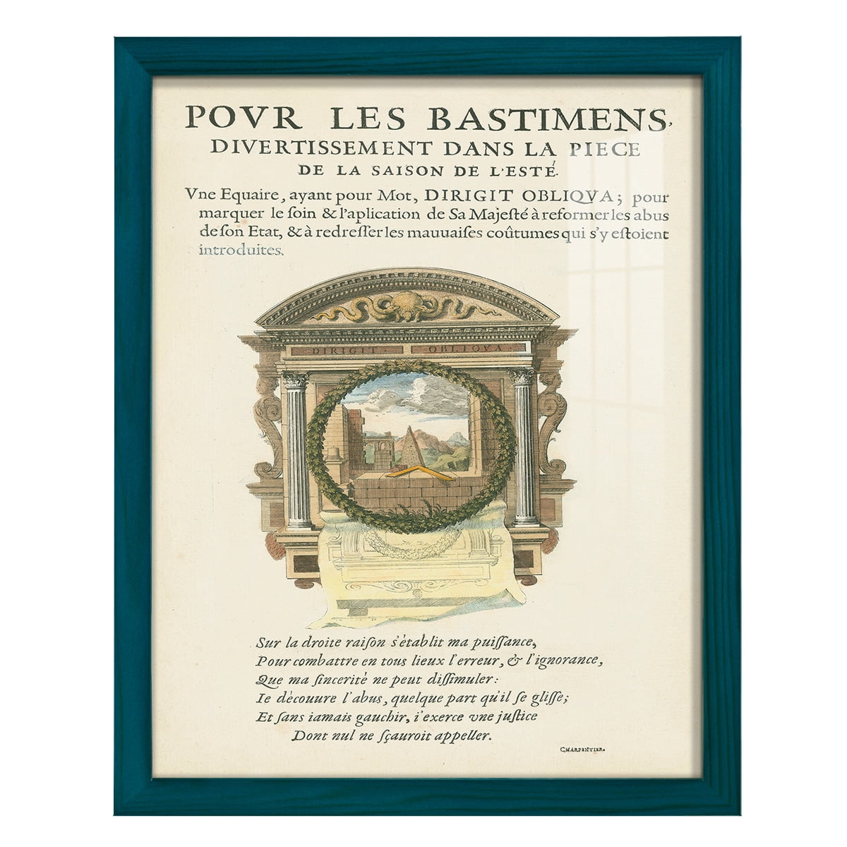 Printed Embellished Bookplate I - Framed Print w/glass - Ocean Blue