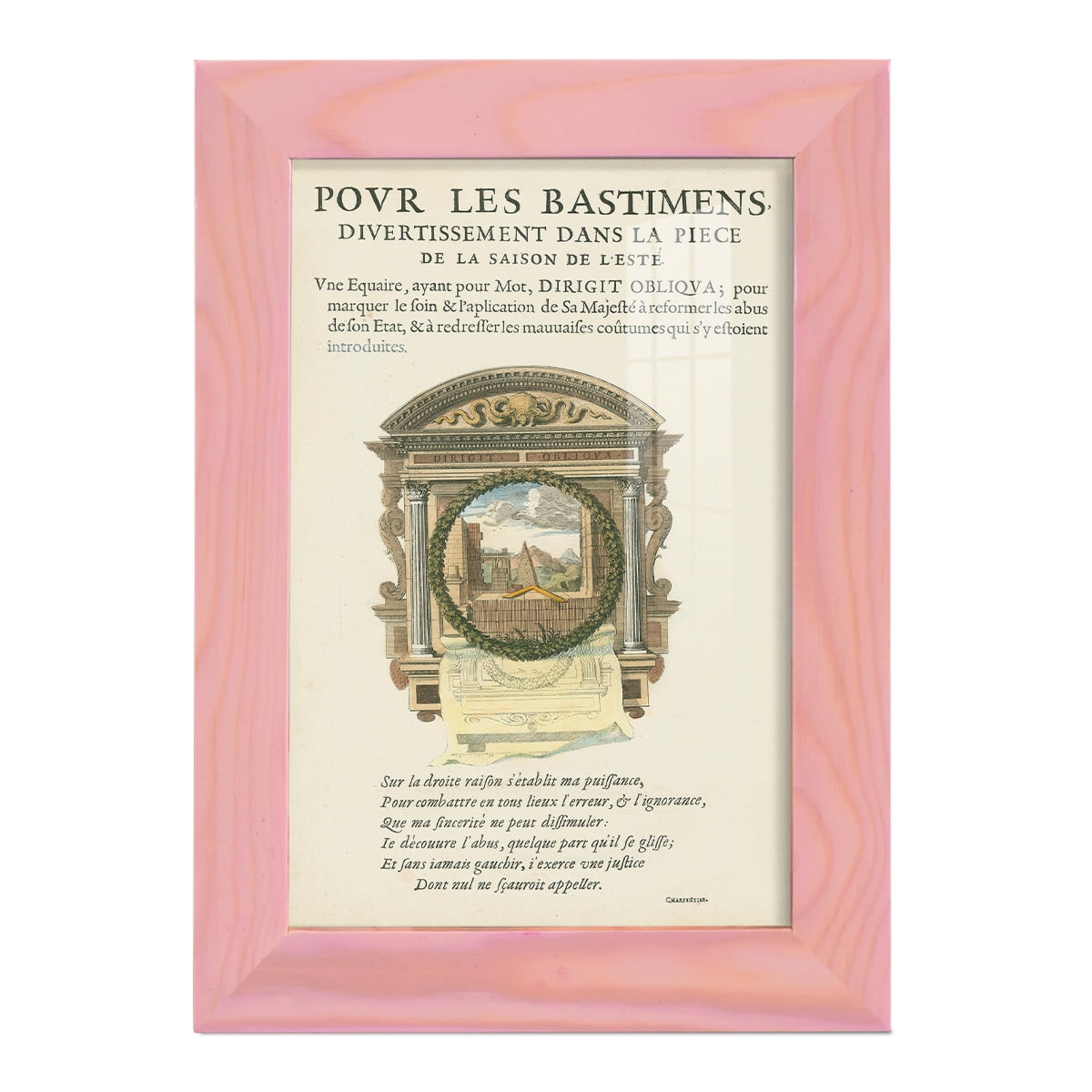 Printed Embellished Bookplate I - Framed Print w/glass - Sunset Pink