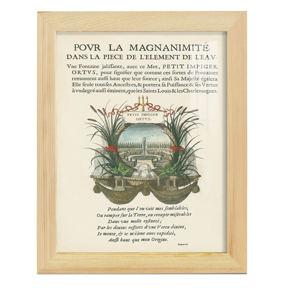 Printed Embellished Bookplate II - Framed Print w/glass - Natural Wood