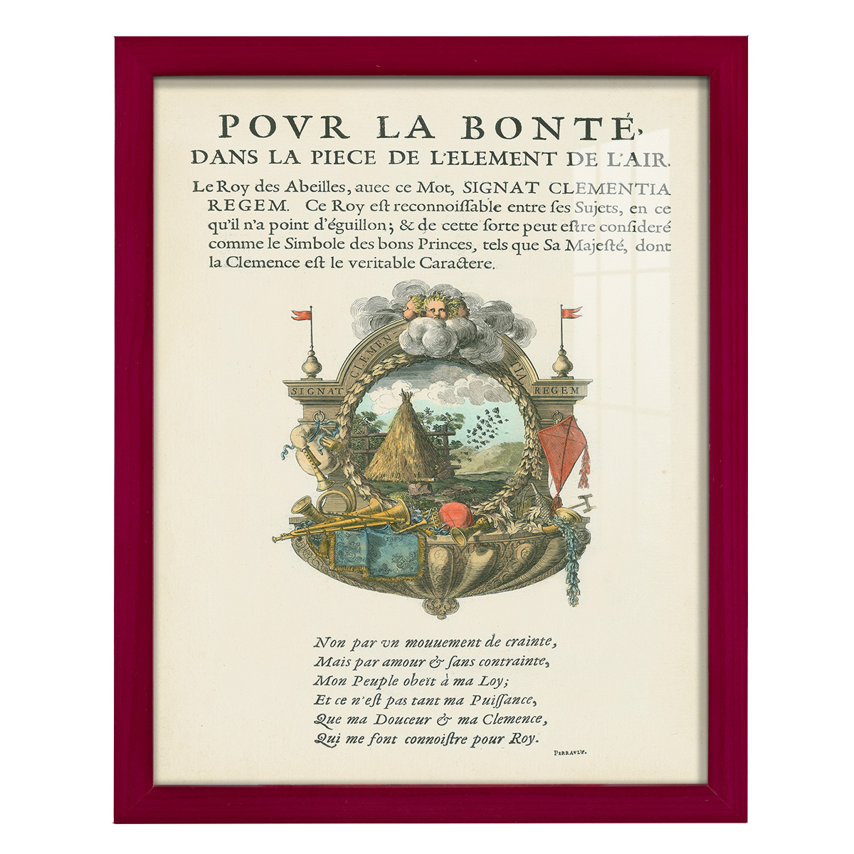 Printed Embellished Bookplate III - Framed Print w/glass - Cherry Red