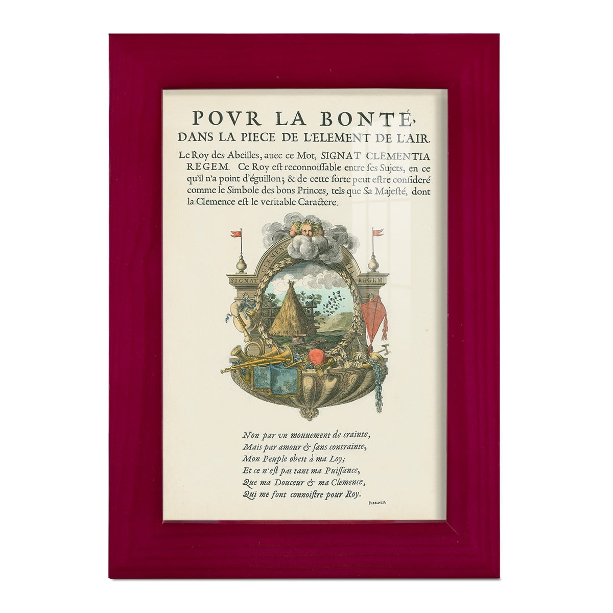 Printed Embellished Bookplate III - Framed Print w/glass - Cherry Red