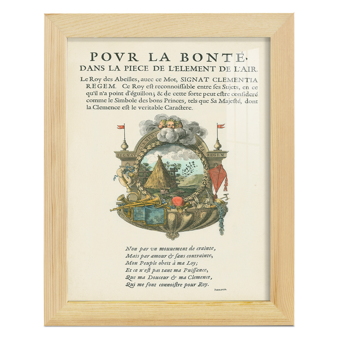Printed Embellished Bookplate III - Framed Print w/glass - Natural Wood