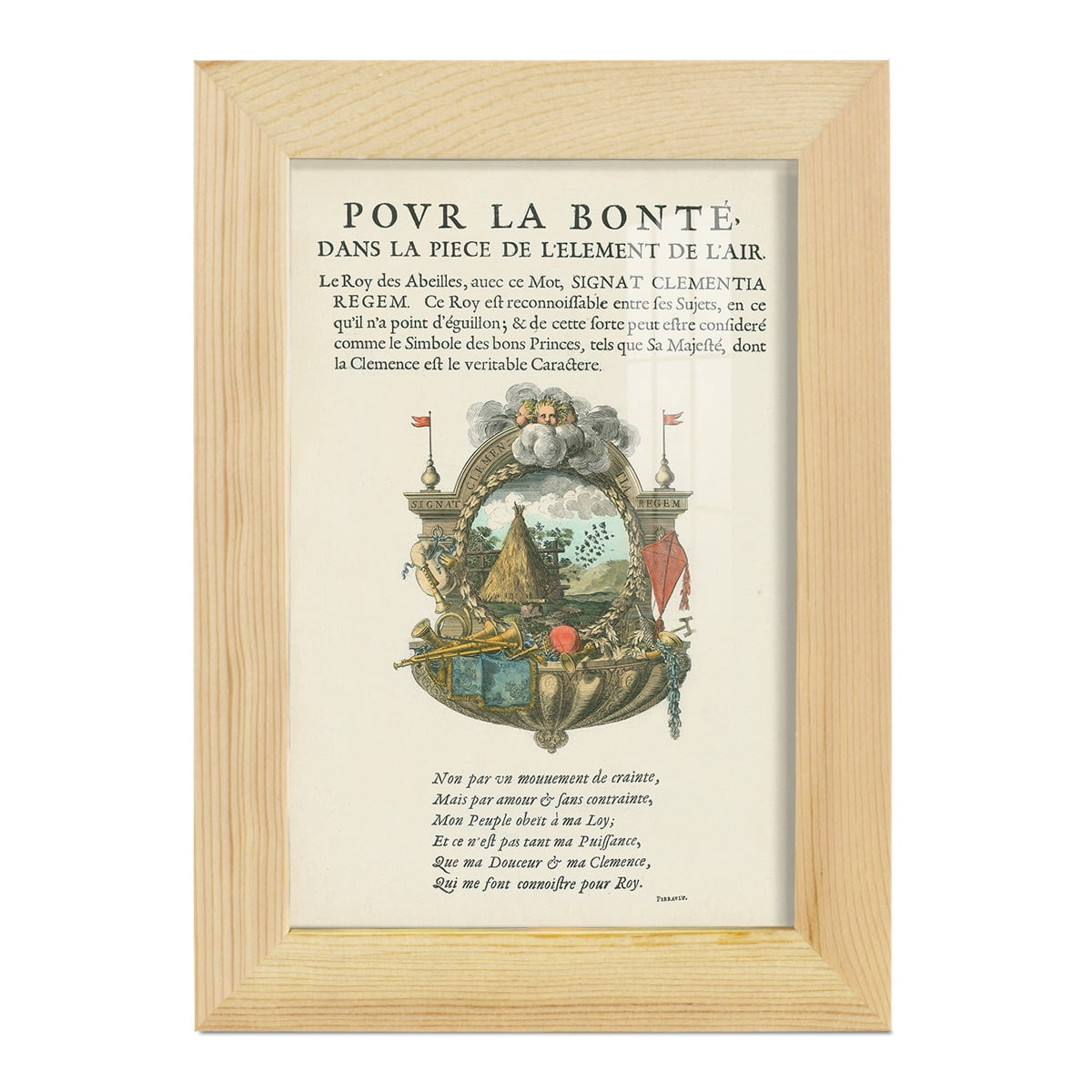 Printed Embellished Bookplate III - Framed Print w/glass - Natural Wood