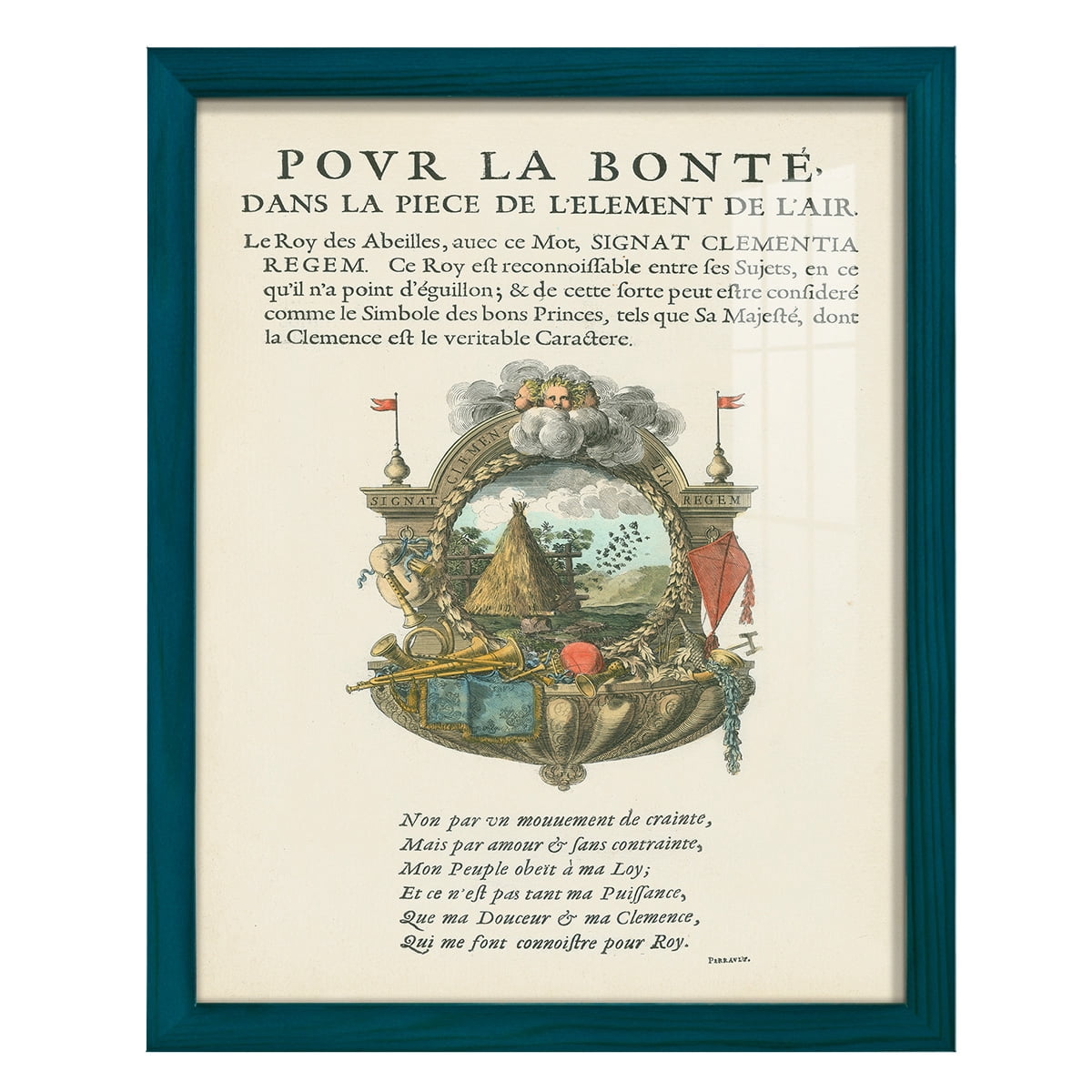 Printed Embellished Bookplate III - Framed Print w/glass - Ocean Blue