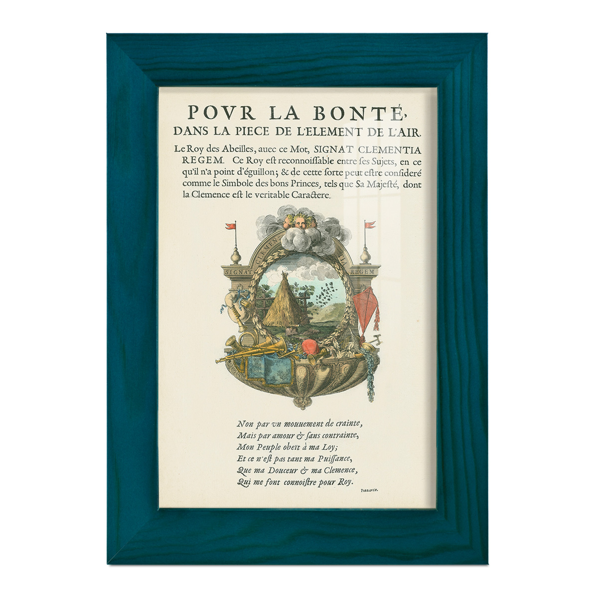 Printed Embellished Bookplate III - Framed Print w/glass - Ocean Blue