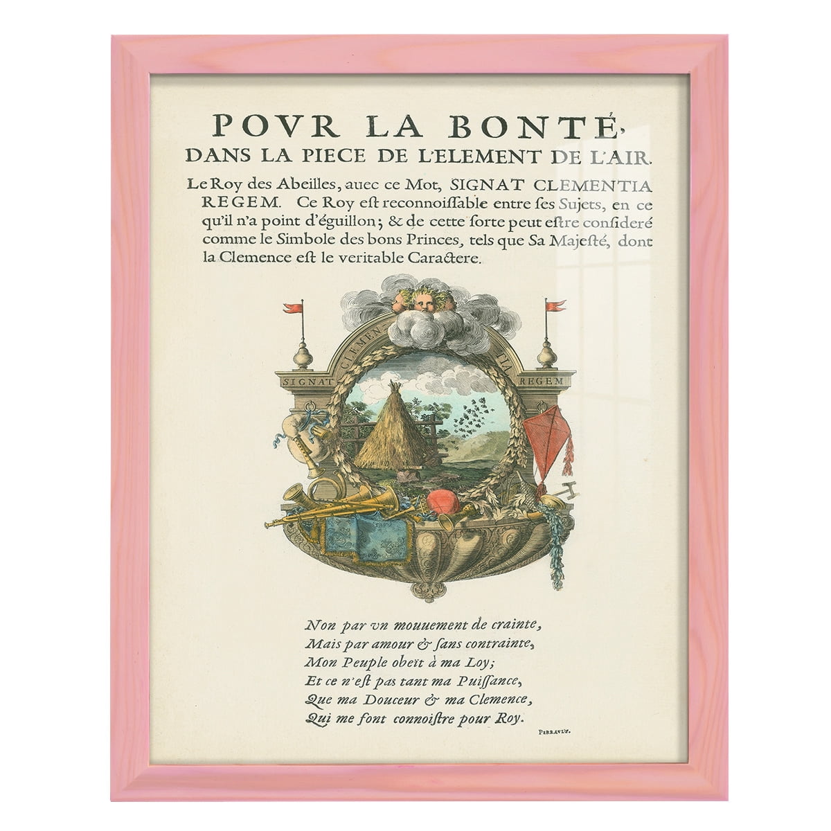 Printed Embellished Bookplate III - Framed Print w/glass - Sunset Pink