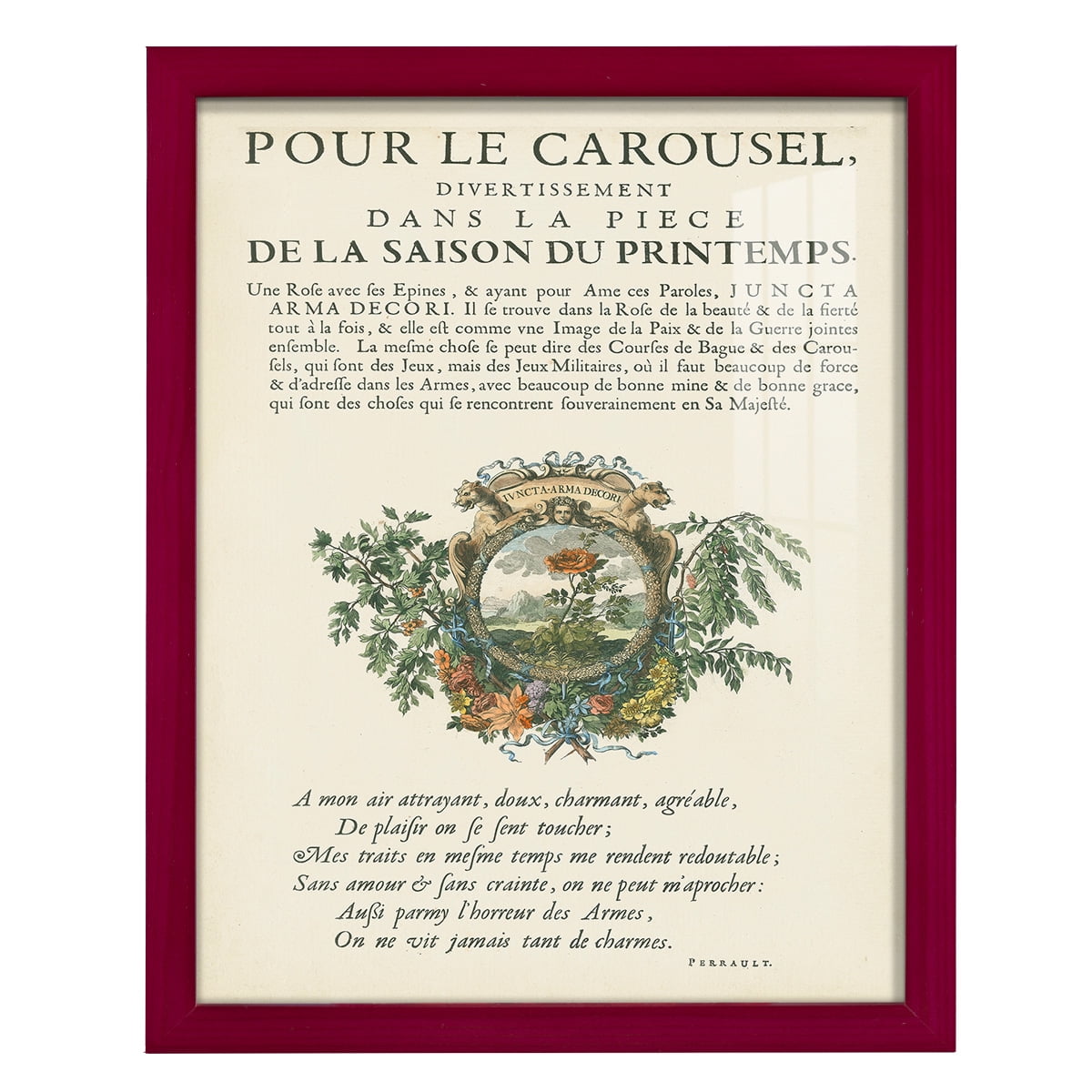 Printed Embellished Bookplate IV - Framed Print w/glass - Cherry Red