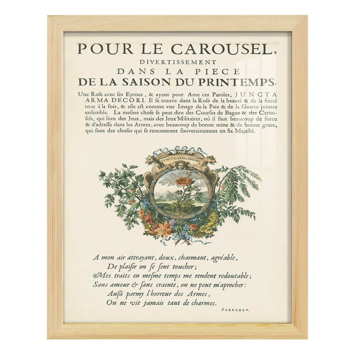 Printed Embellished Bookplate IV - Framed Print w/glass - Natural Wood