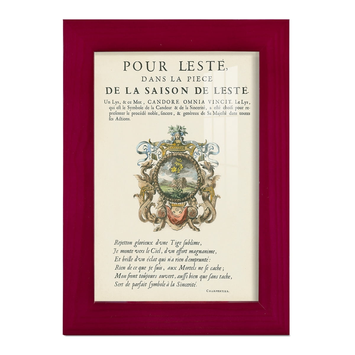 Printed Embellished Bookplate VI - Framed Print w/glass - Cherry Red