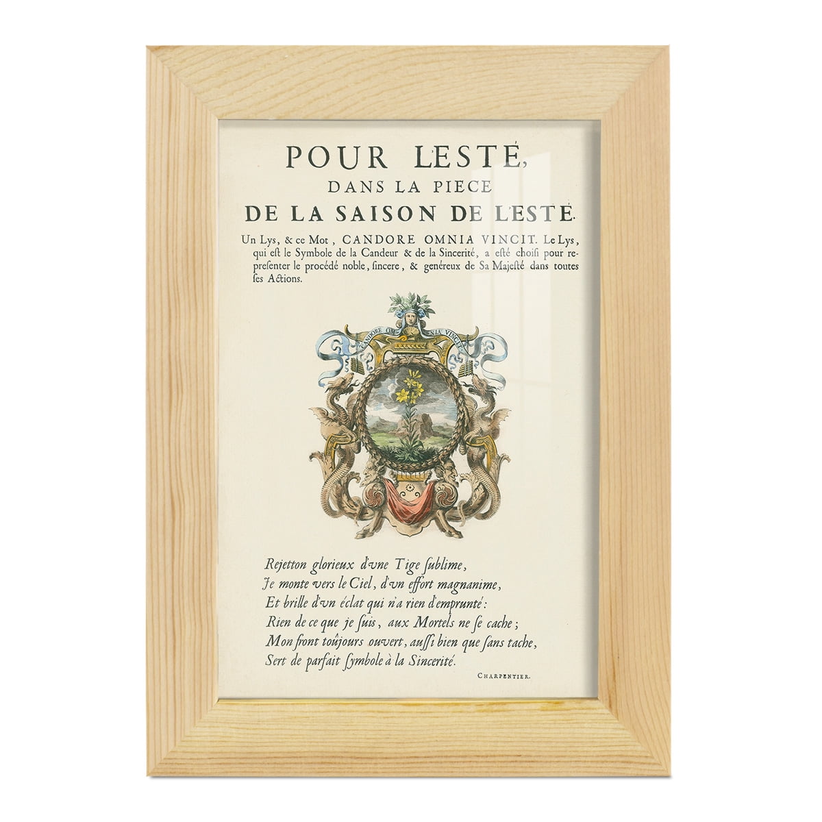 Printed Embellished Bookplate VI - Framed Print w/glass - Natural Wood